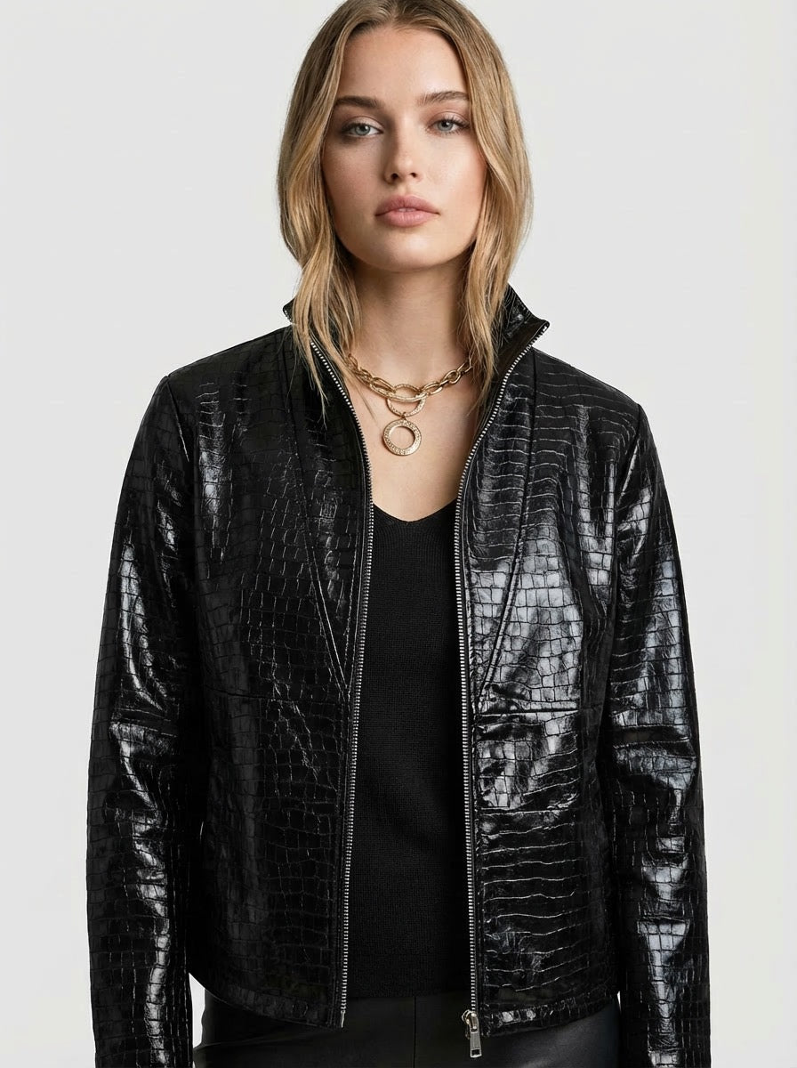 The Laight Embossed Vegan Leather Jacket – DuetteNYC
