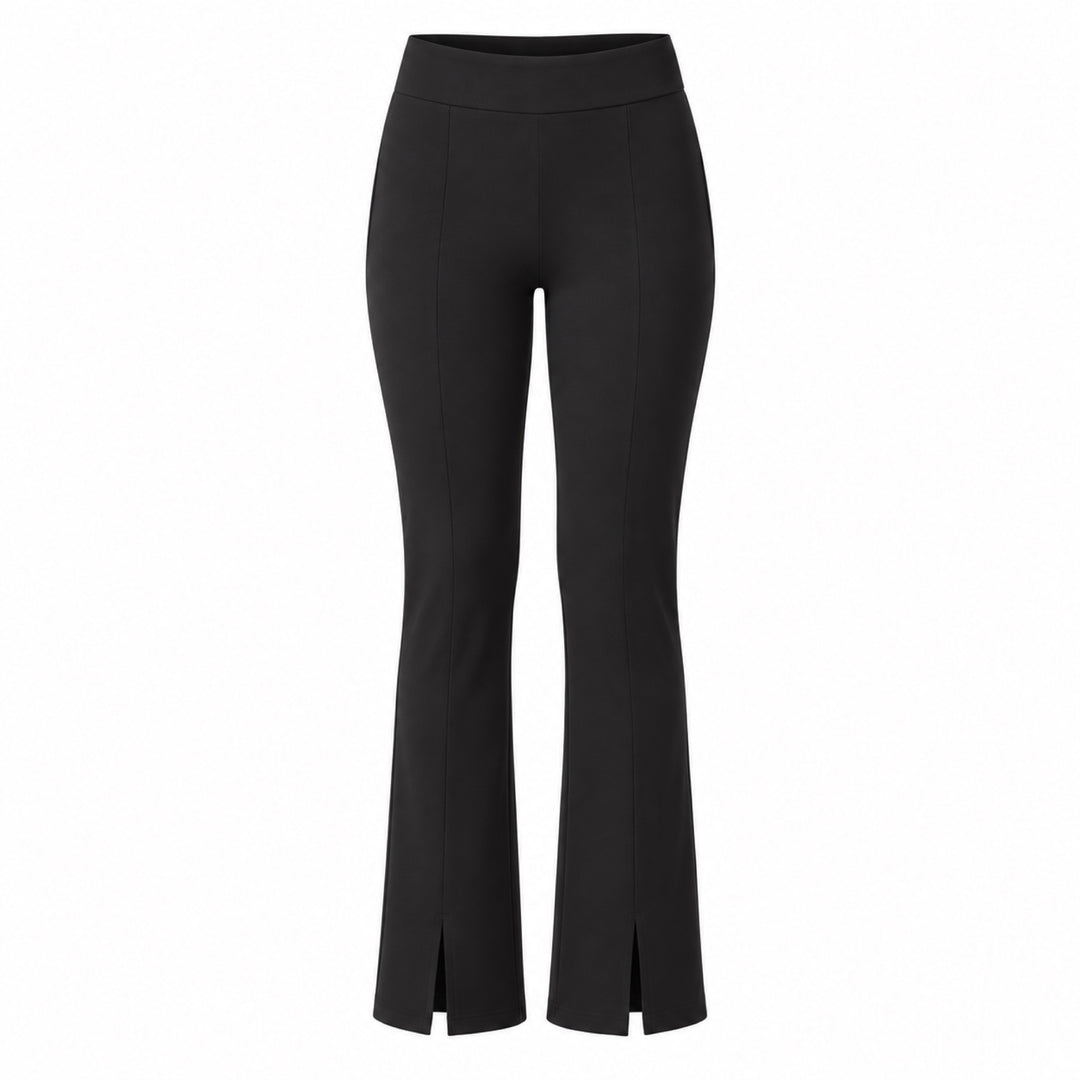 Christopher black jersey pant, front ghost view on white with split hems