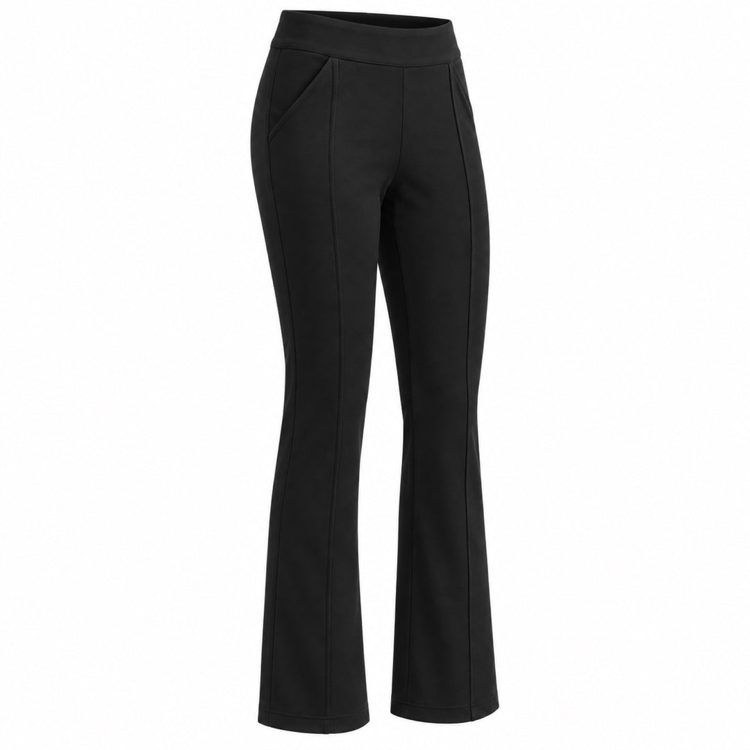 The Essex black ponte bootcut pants — three-quarter ghost view