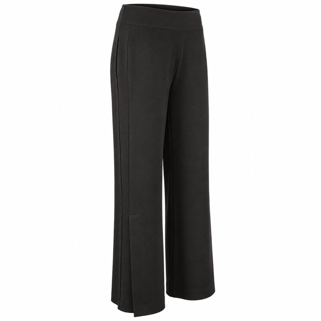 The Liberty black matte jersey pants, three-quarter view showing the side panel and ankle vent.