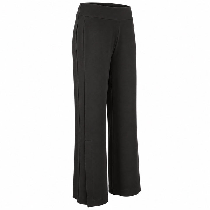 The Liberty black matte jersey pants, three-quarter view showing the side panel and ankle vent.