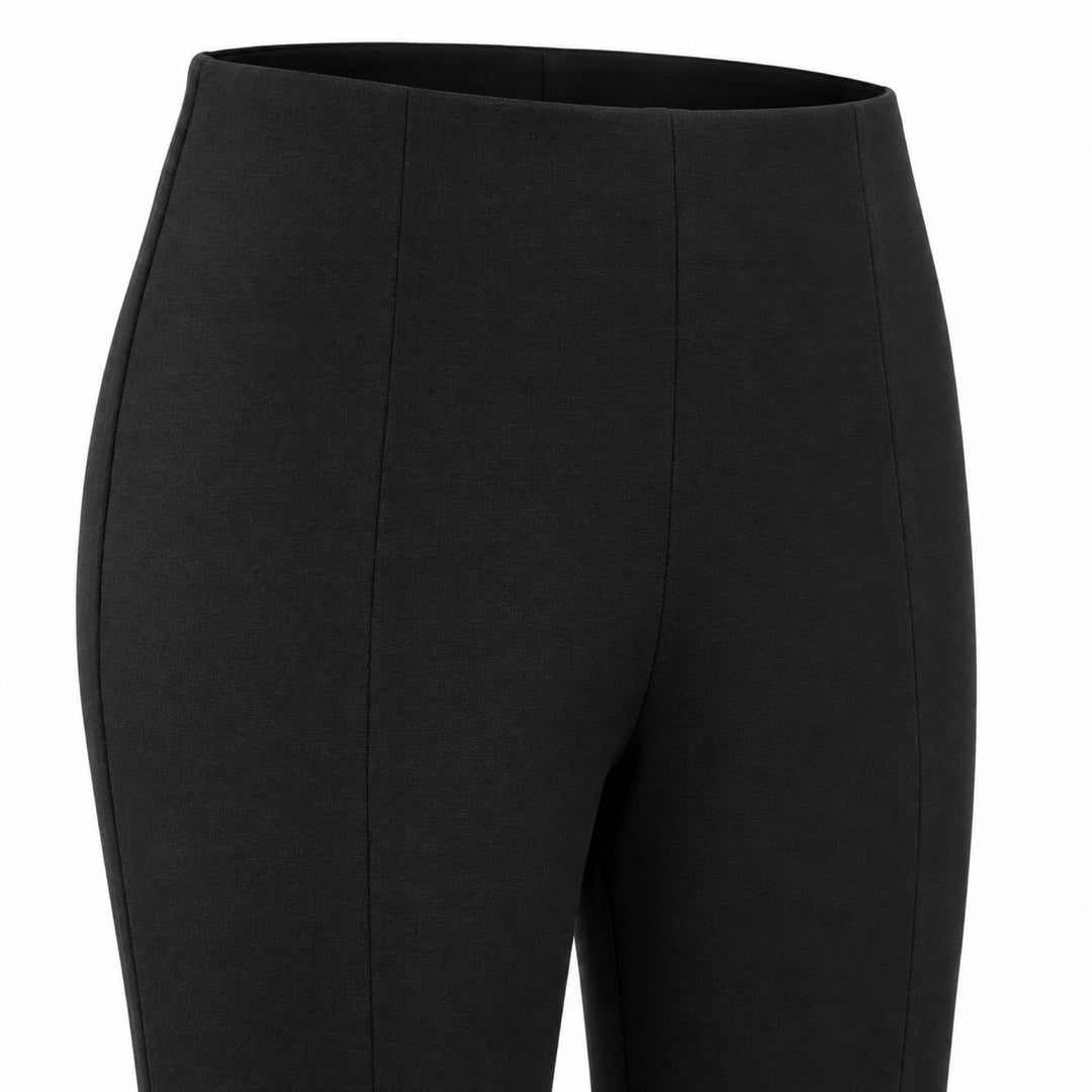 The Hudson black ponte pants — waist and shaping seam detail