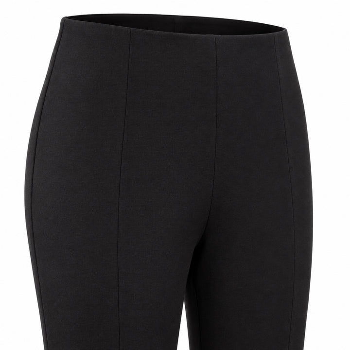 The Hudson black ponte pants — waist and shaping seam detail