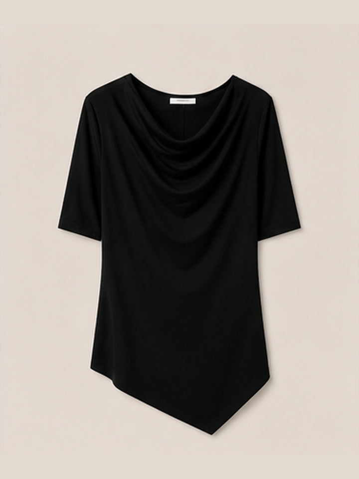 The Wall black drape-neck performance top, ghost mannequin view