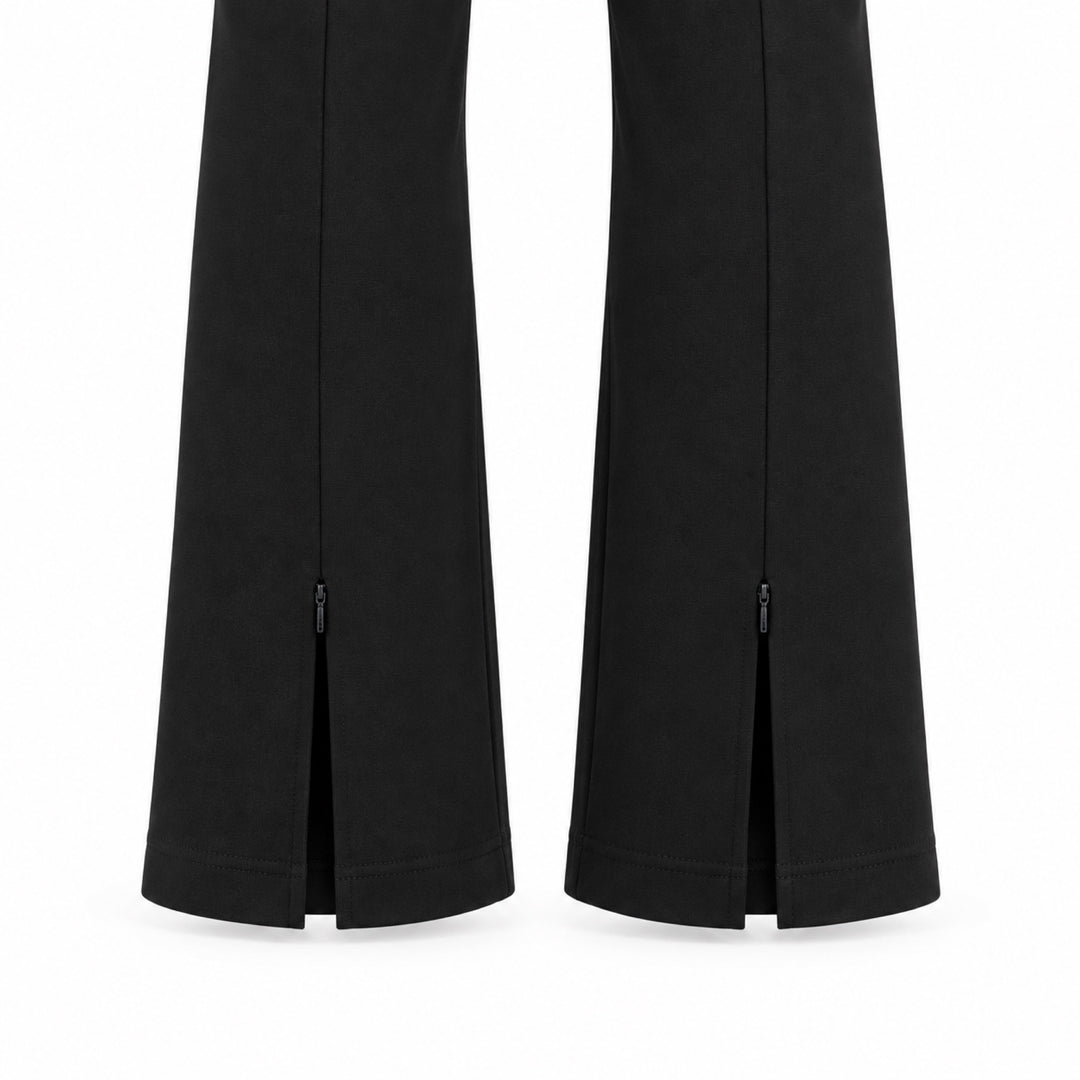 The Essex black ponte pants — rear ankle zipper and hem detail