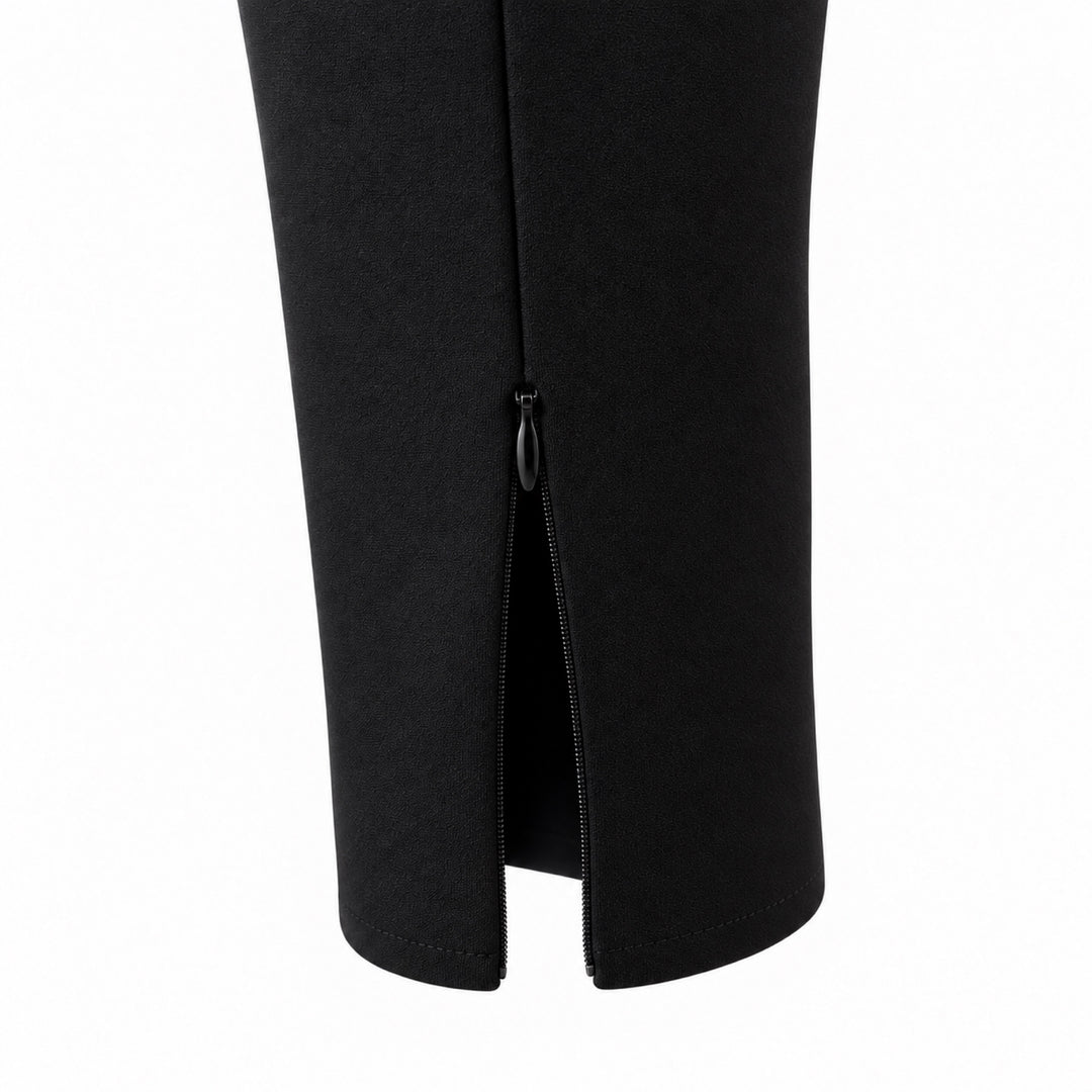 The Hudson black ponte pants — ankle zipper open