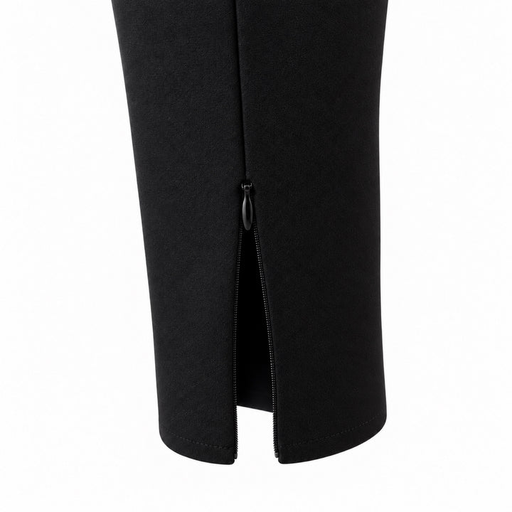 The Hudson black ponte pants — ankle zipper open