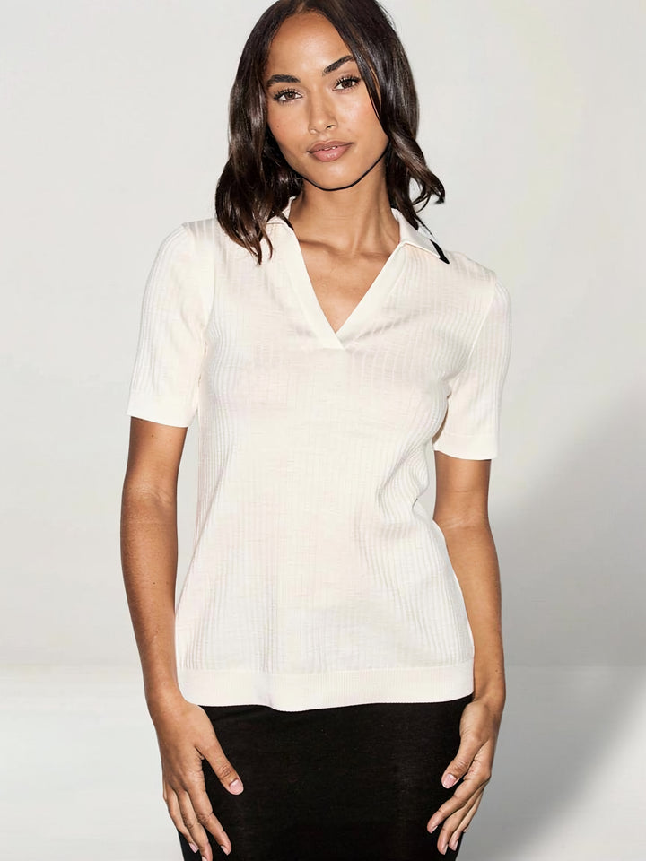 Rib Knit Elbow Sleeve Cashmere Blend Polo - The Beekman