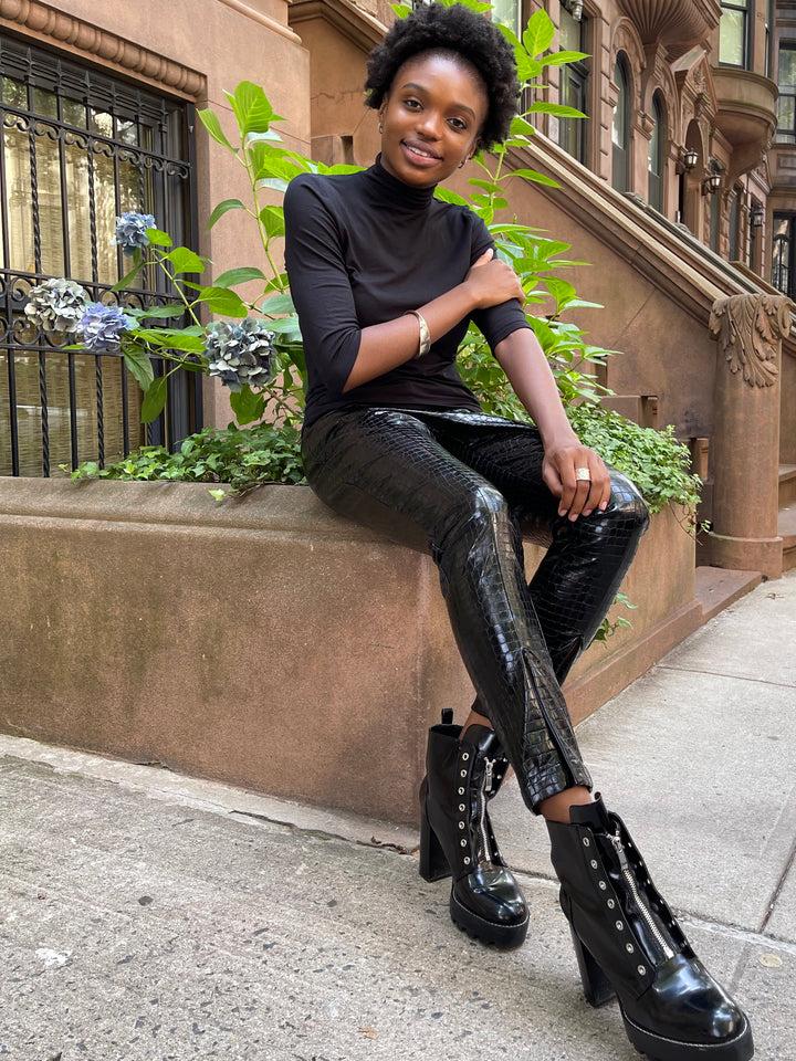 Vegan Leather Embossed Slim Pant - The Bleeker