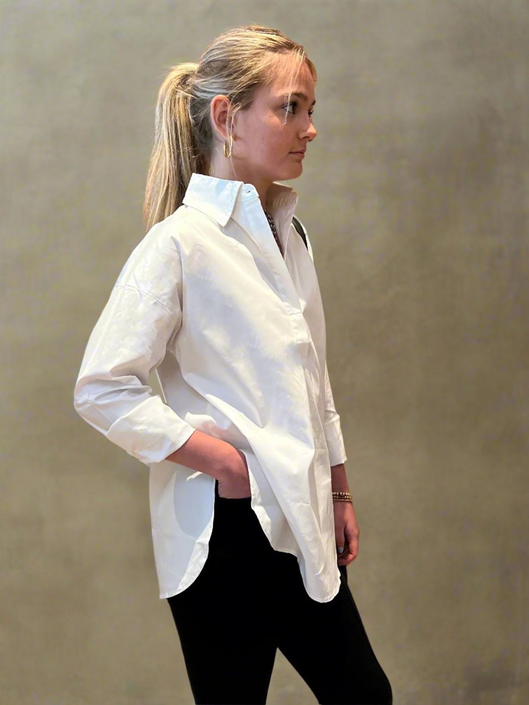 Oversized Organic Cotton Pullover White Shirt - The Murray - DuetteNYC