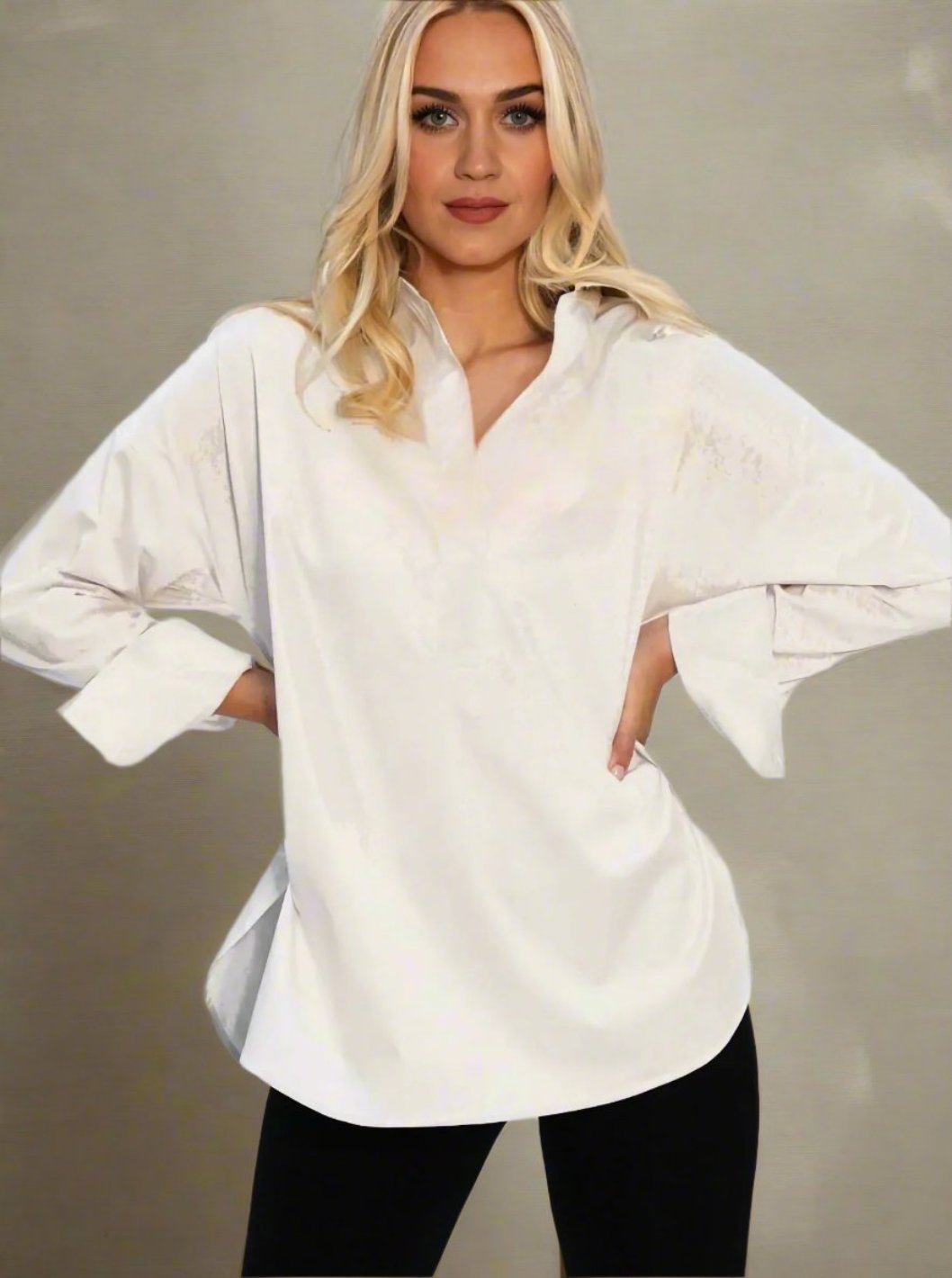 Oversized Organic Cotton Pullover White Shirt - The Murray - DuetteNYC