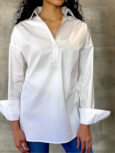 Oversized Organic Cotton Pullover White Shirt - The Murray - DuetteNYC