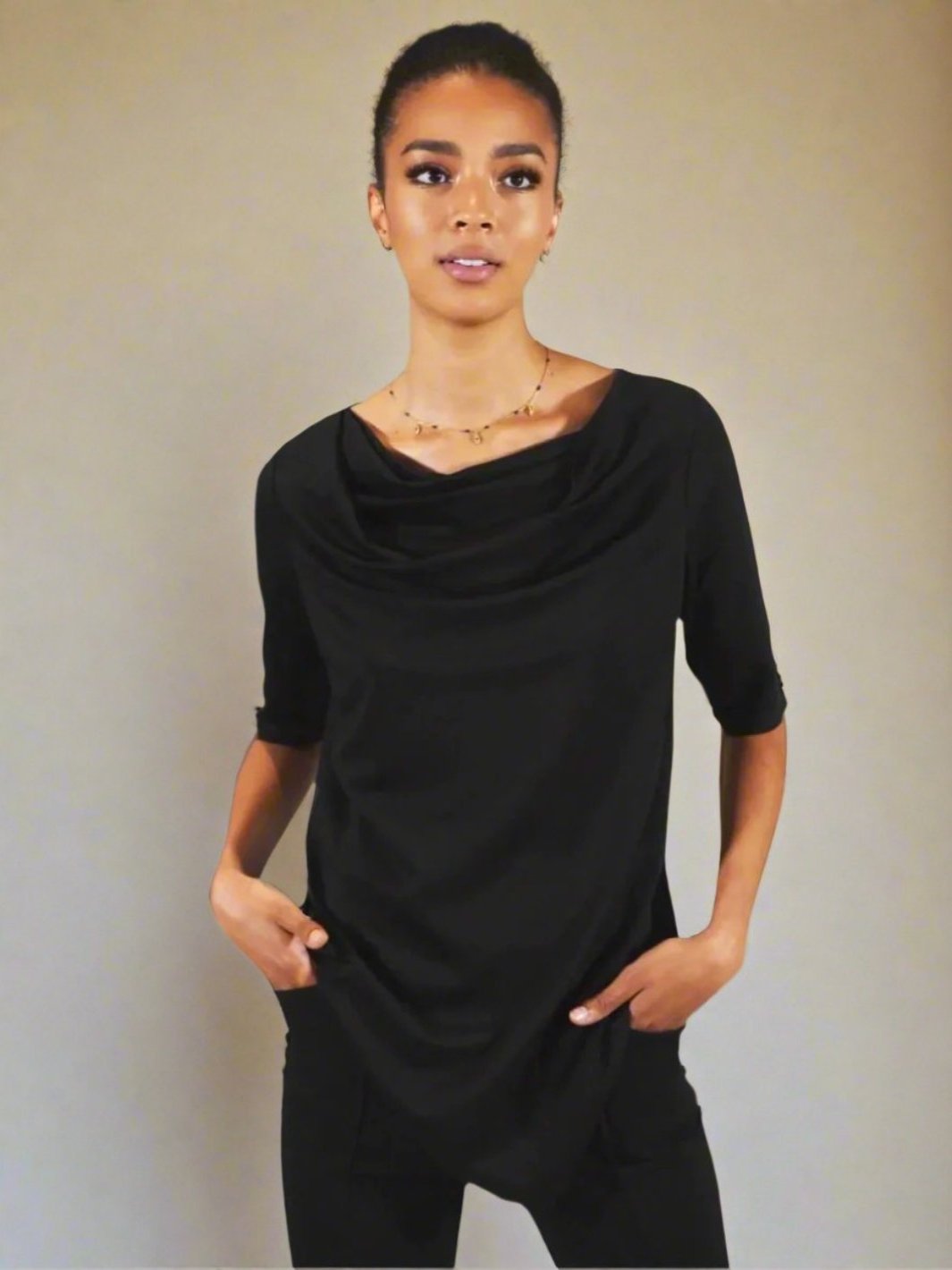 Draped Neck Stretch Tunic - The Wall - DuetteNYC