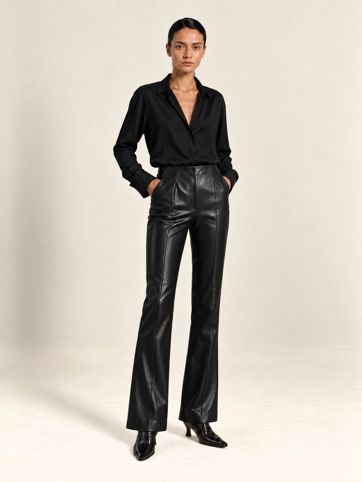 Black Faux Leather Pants with Stretch | The Harrison