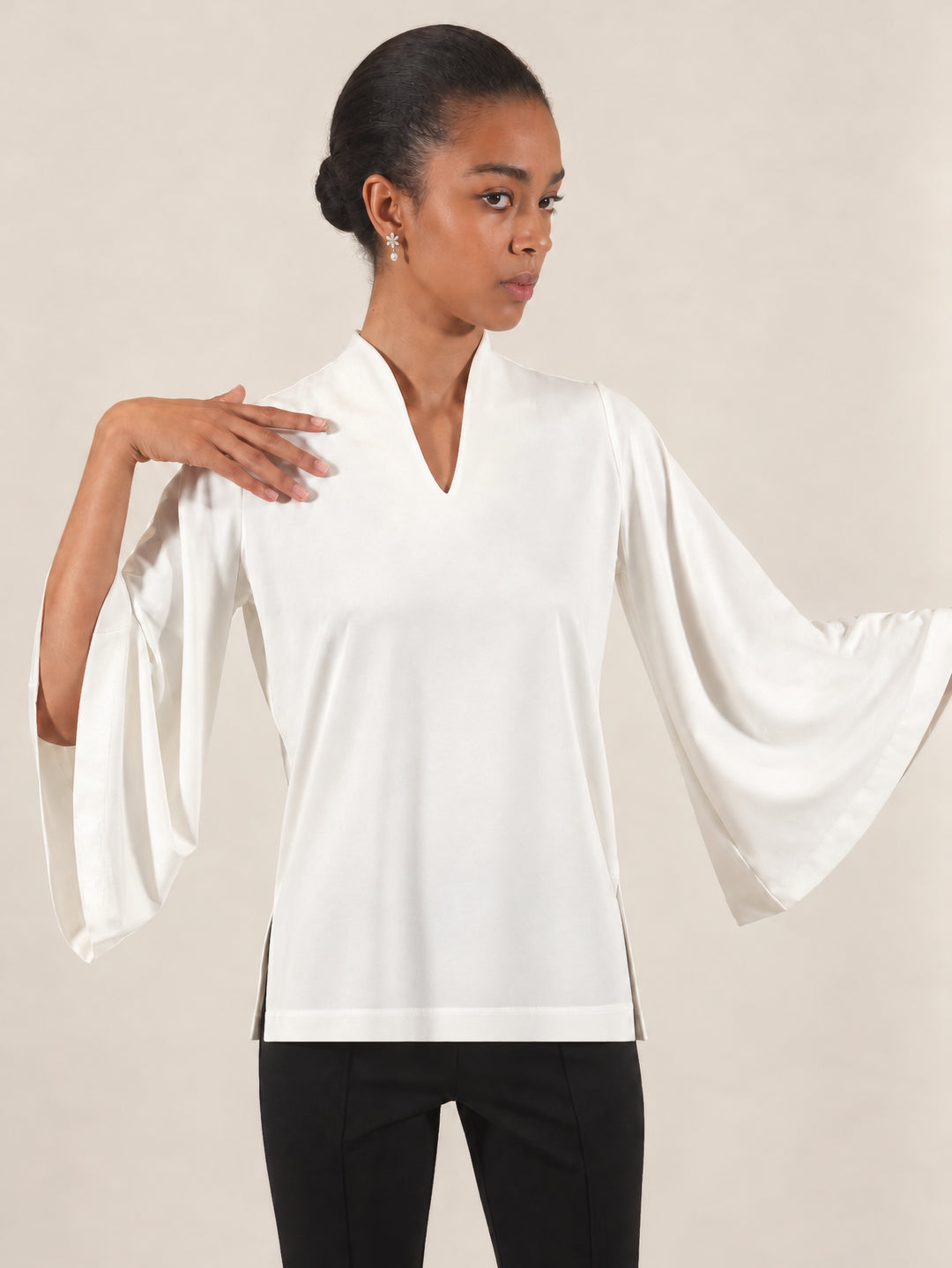 Pearl Jersey Flutter Sleeve Top | The Waverly