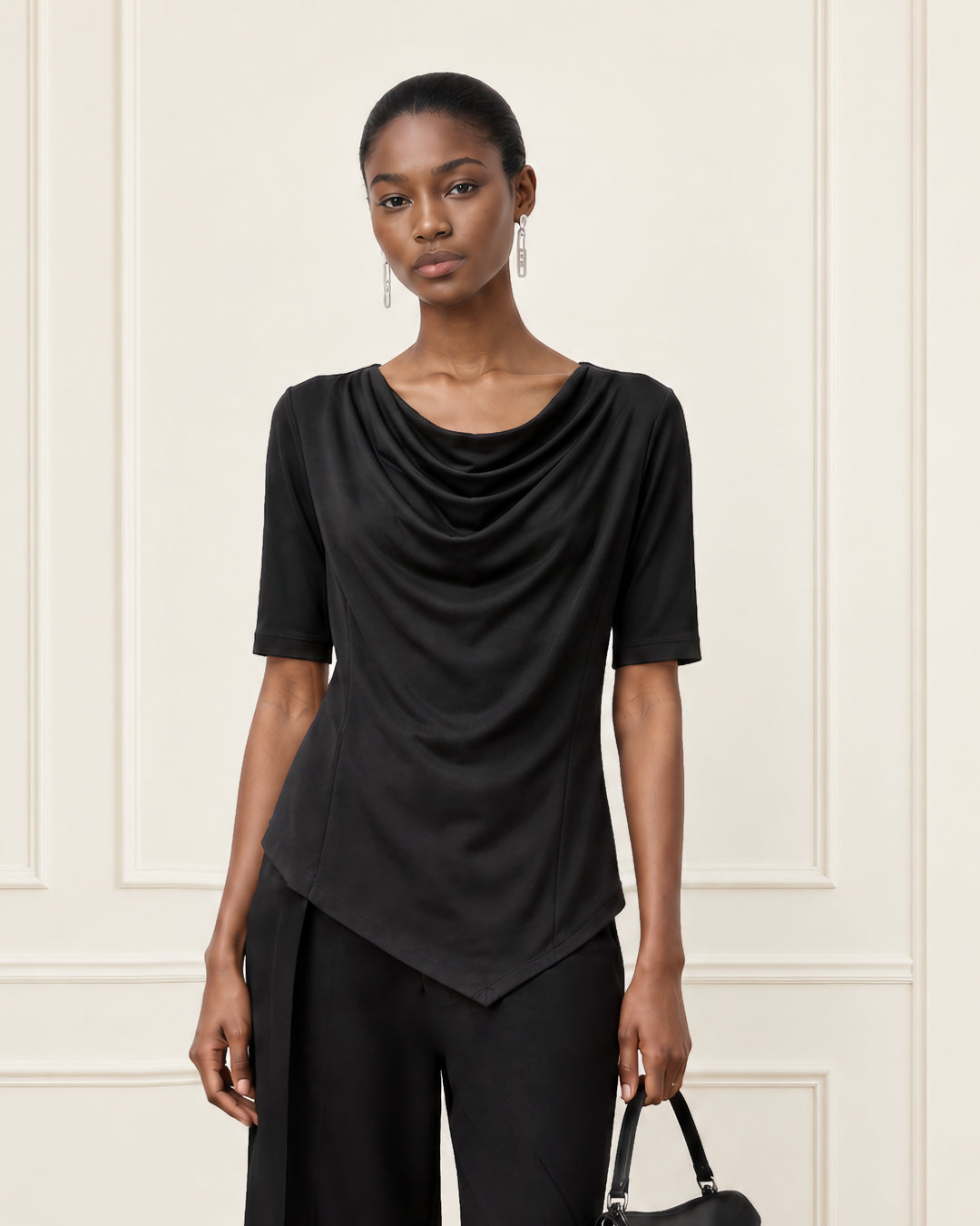 The Wall Drape-Neck Performance Top