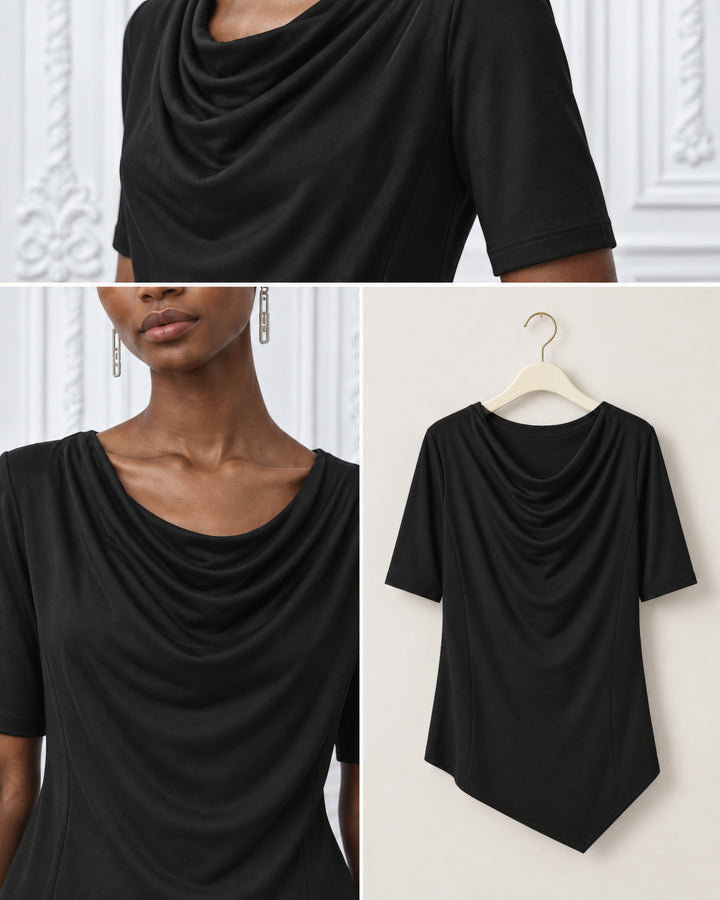 The Wall Drape-Neck Performance Top
