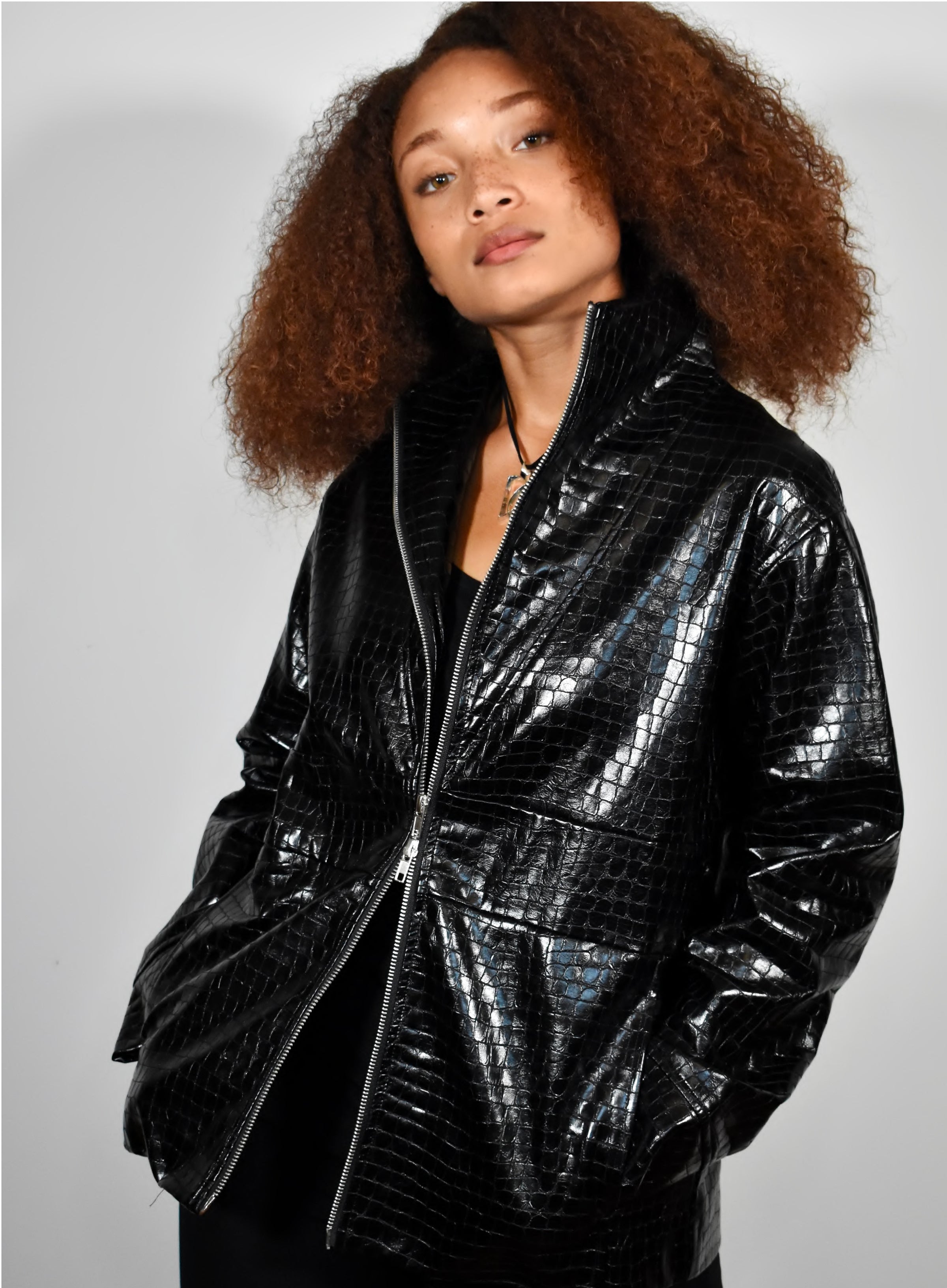 The Laight Embossed Vegan Leather Jacket – DuetteNYC