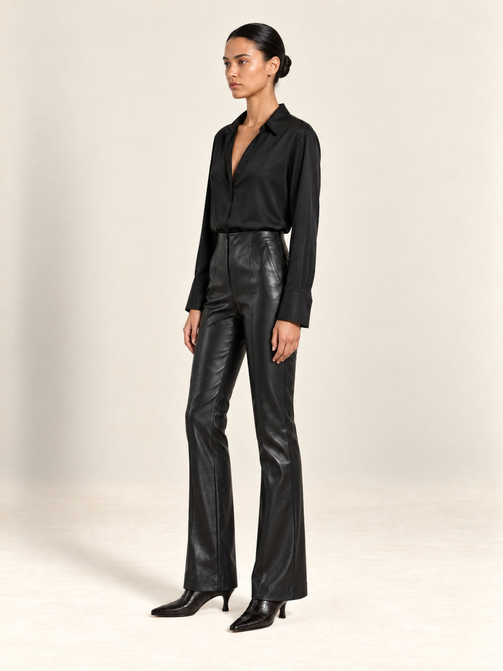 Black Faux Leather Pants with Stretch | The Harrison