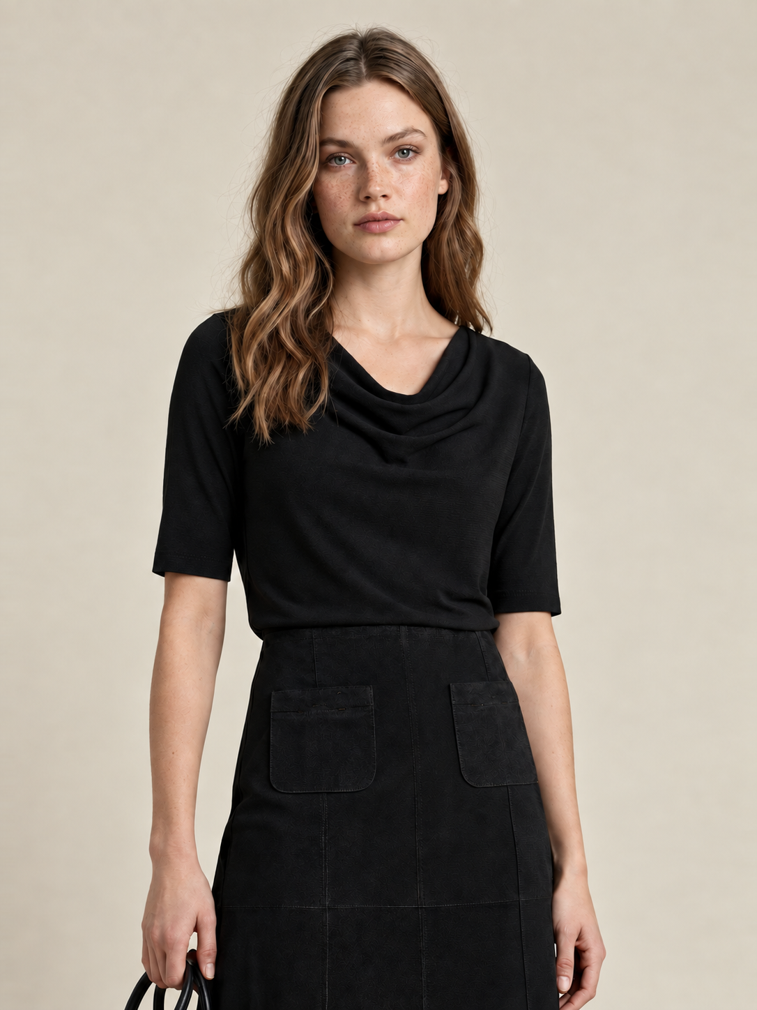 The Wall Drape-Neck Performance Top