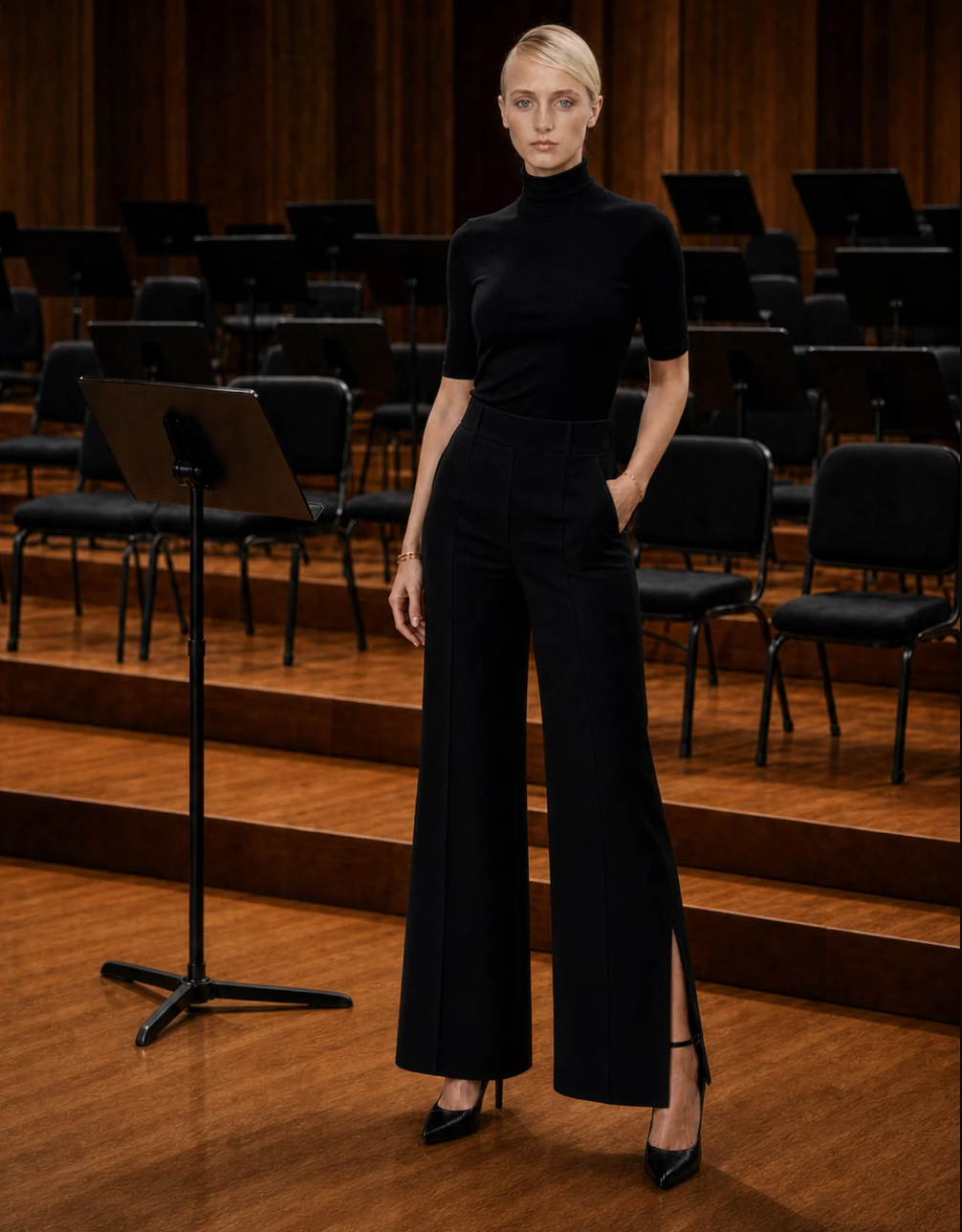 Black Carmine pants — matching homepage photograph.