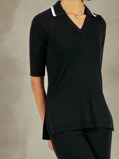 Rib Knit Polo With a Touch of Cashmere - The Beekman - DuetteNYC