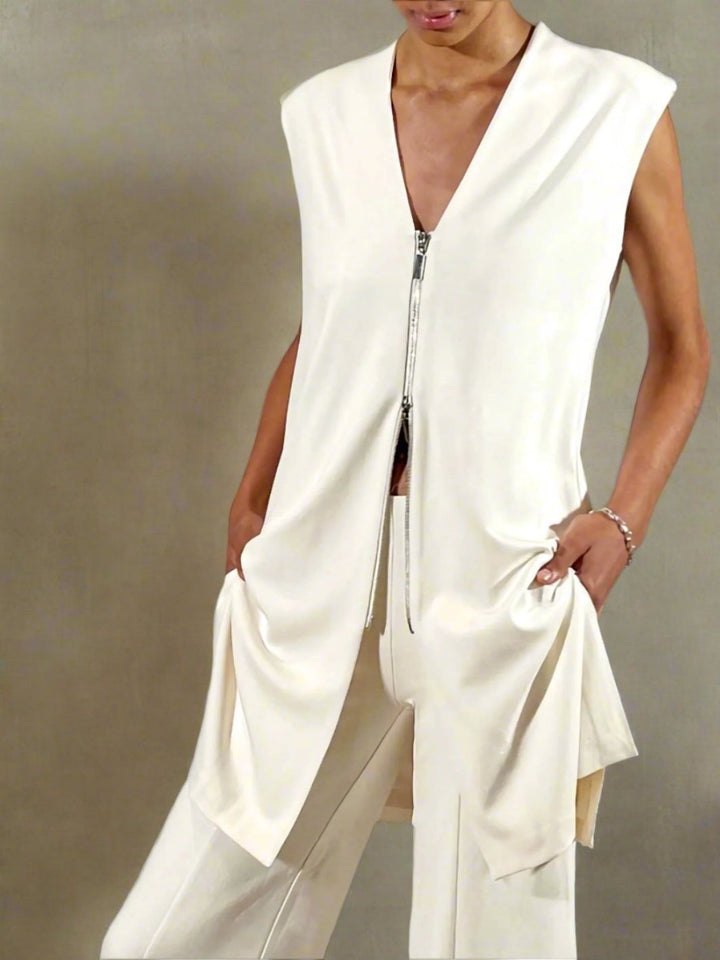 Long Ponte Vest with 2-Way Zip - The Thames - DuetteNYC