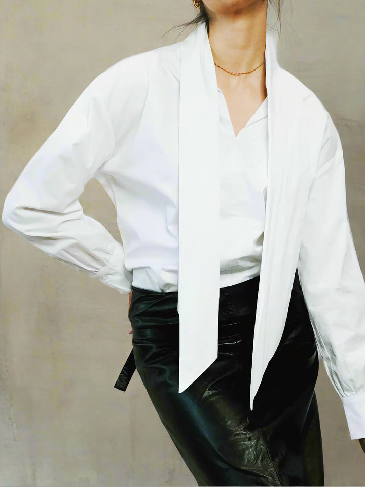 Organic Cotton White Tie Shirt With Stretch - The Charlton