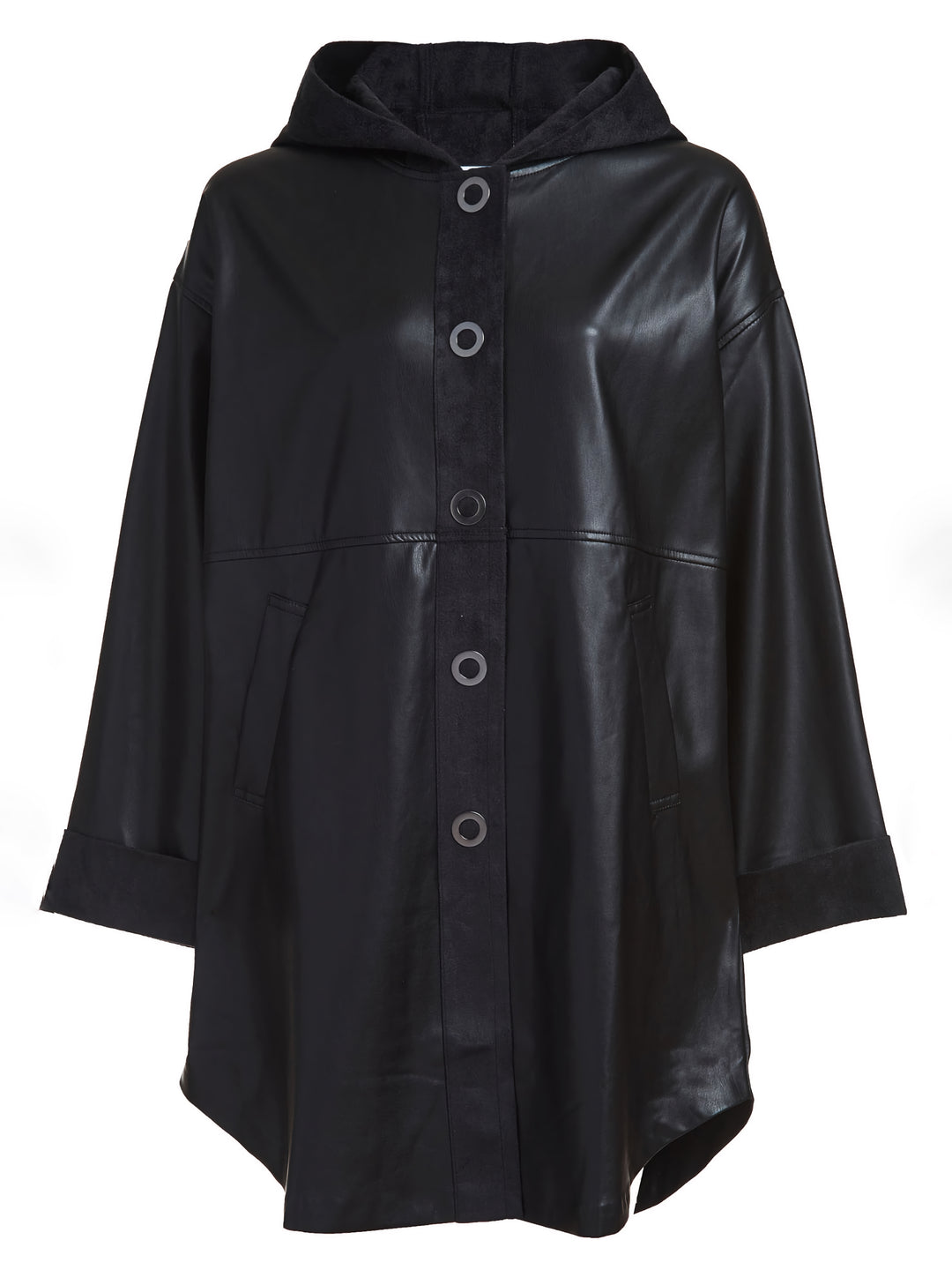 Vegan Leather Snap Front Hooded Jacket - The Dominic - DuetteNYC