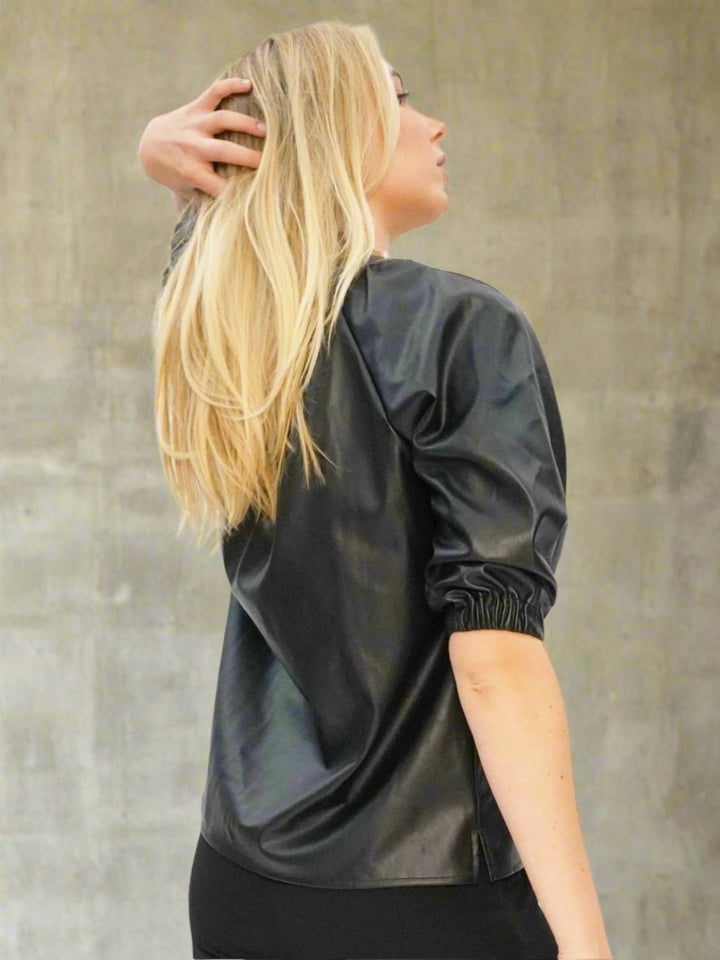 Vegan Leather Puff Sleeve Top - The Elizabeth - DuetteNYC