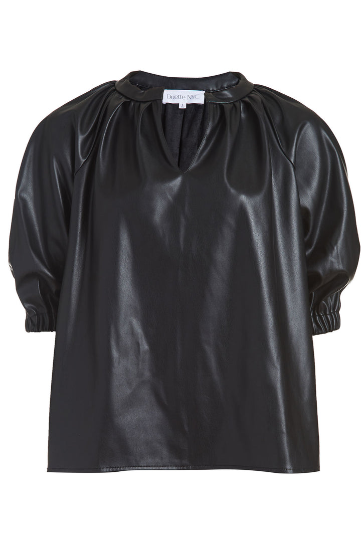 Vegan Leather Puff Sleeve Top - The Elizabeth - DuetteNYC