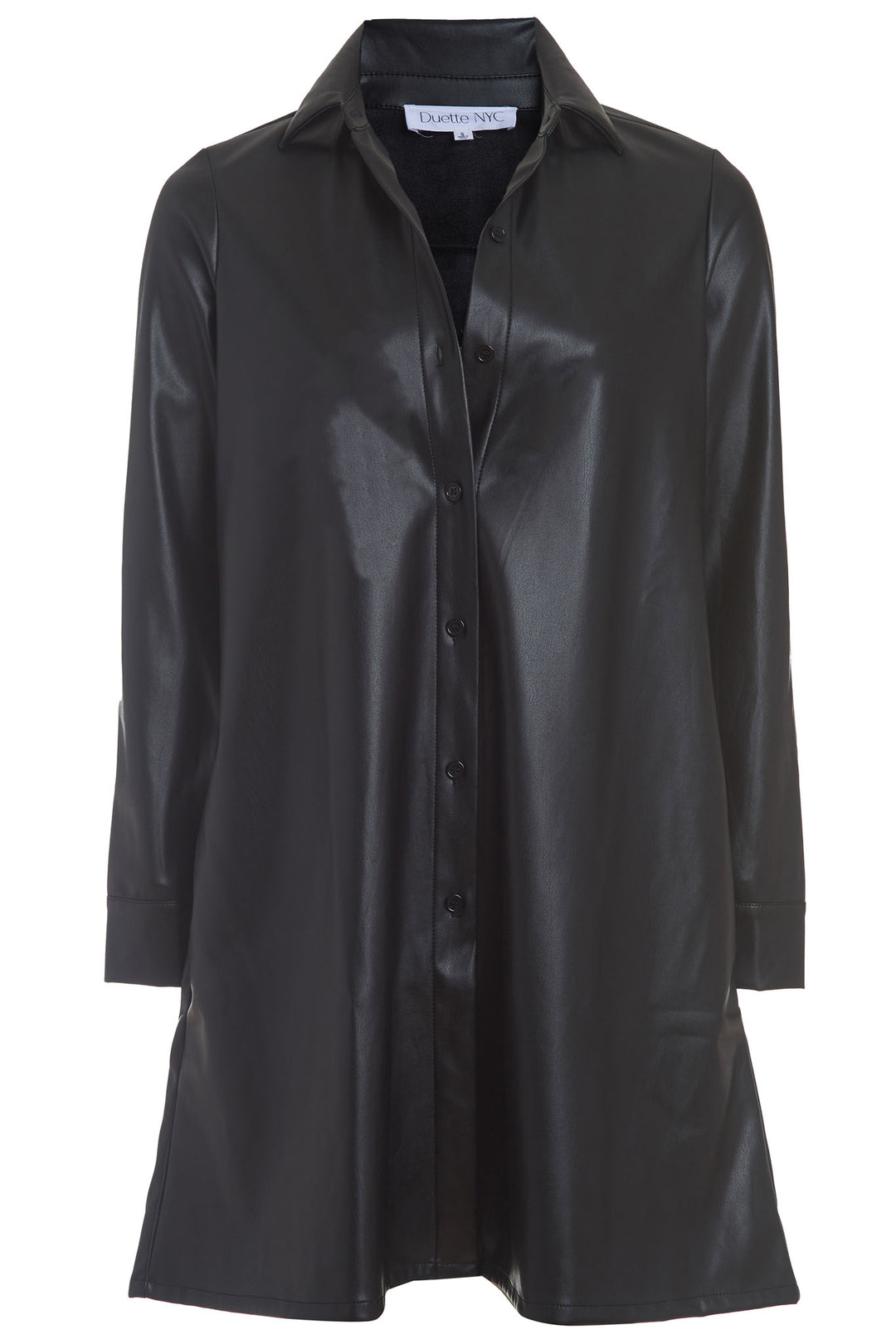 Vegan Leather Long Button Up Shirt Dress - The Lafayette - DuetteNYC