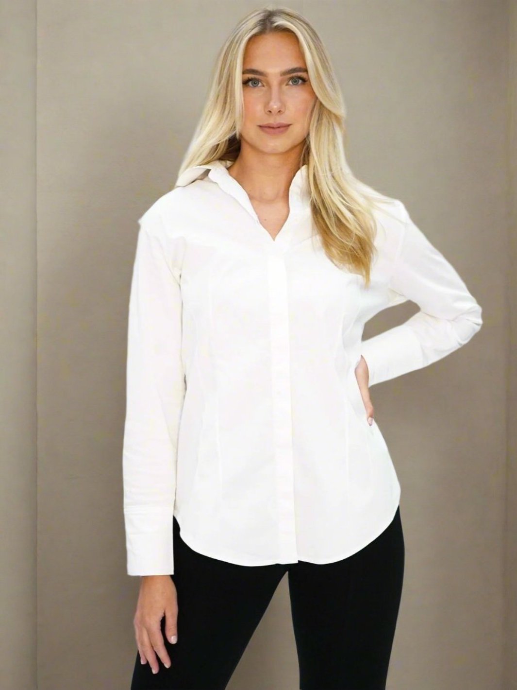 Organic Stretch Cotton Classic Tailored White Shirt - The Reade - DuetteNYC